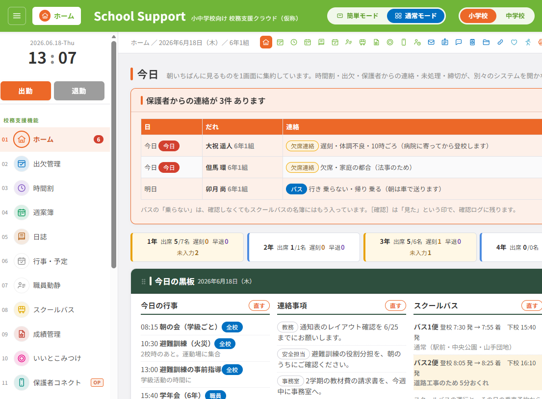 School Support デモ画面